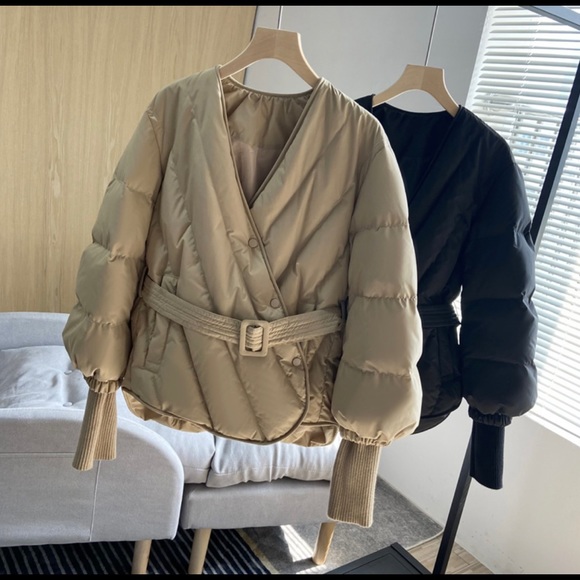 New Puff Down Quilted Tan color Streetwear Fashion women Autumn Winter Coat - Picture 7 of 16